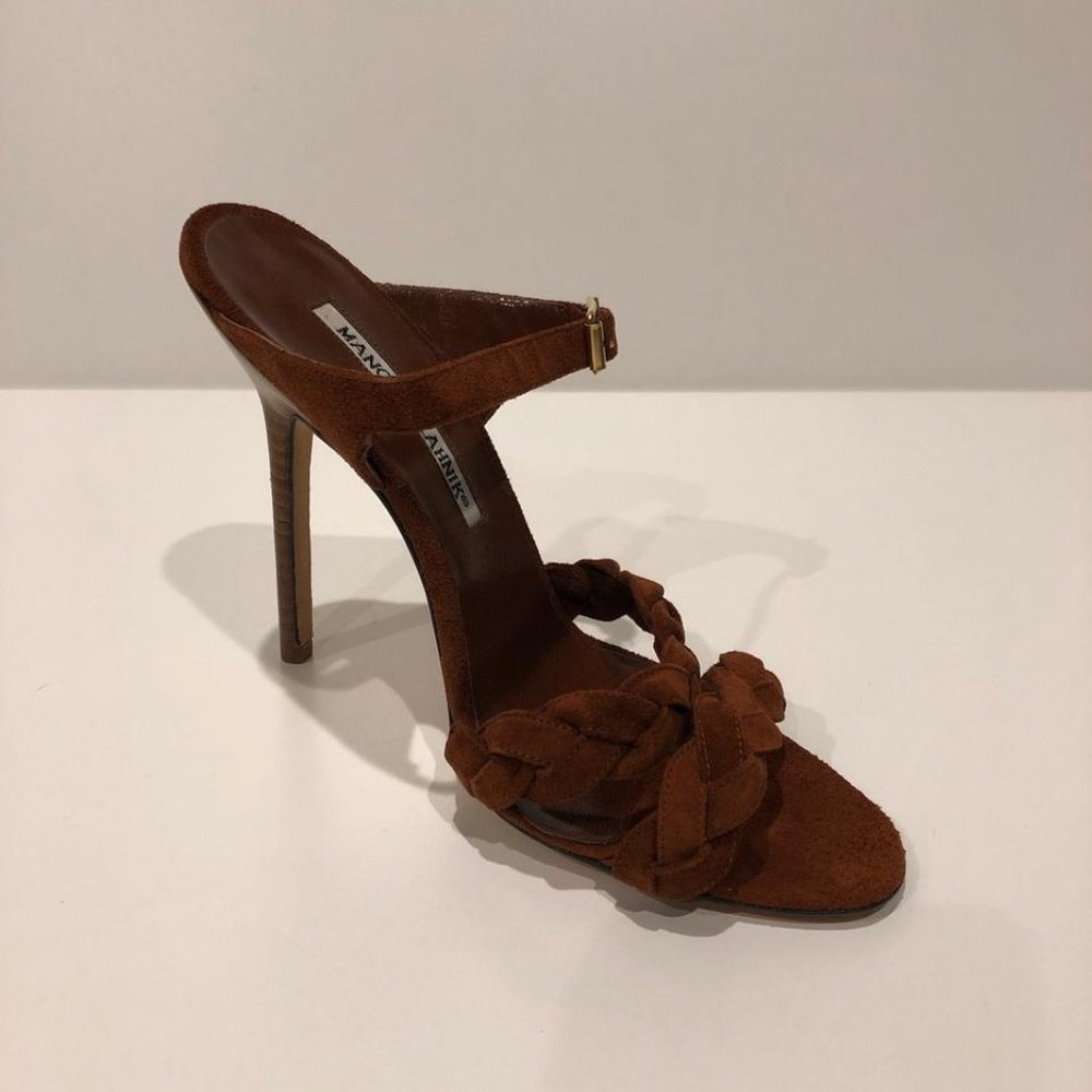 Manolo Blahnik New Braided Suede Mule Heel Sandal - Picture 4 of 10